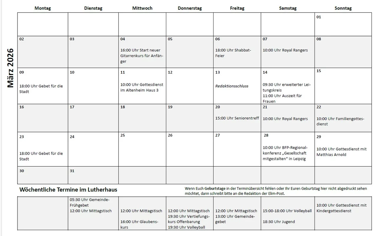 Termine Dezember 2025 Elim Zittau