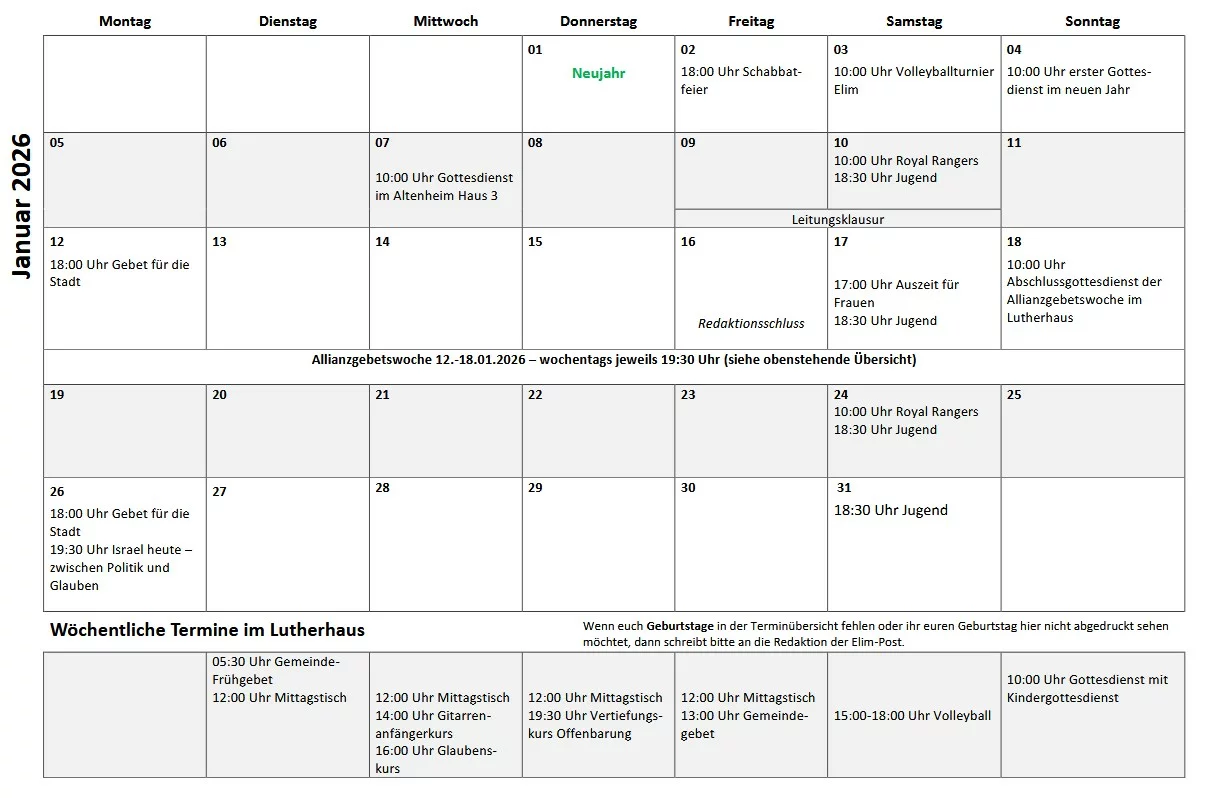 Termine Dezember 2025 Elim Zittau