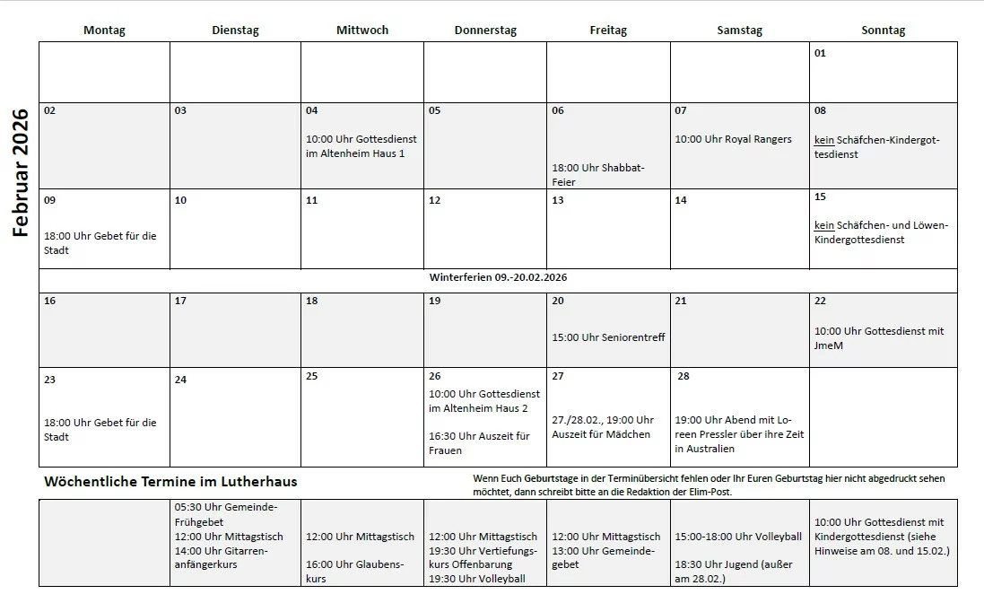 Termine Dezember 2025 Elim Zittau